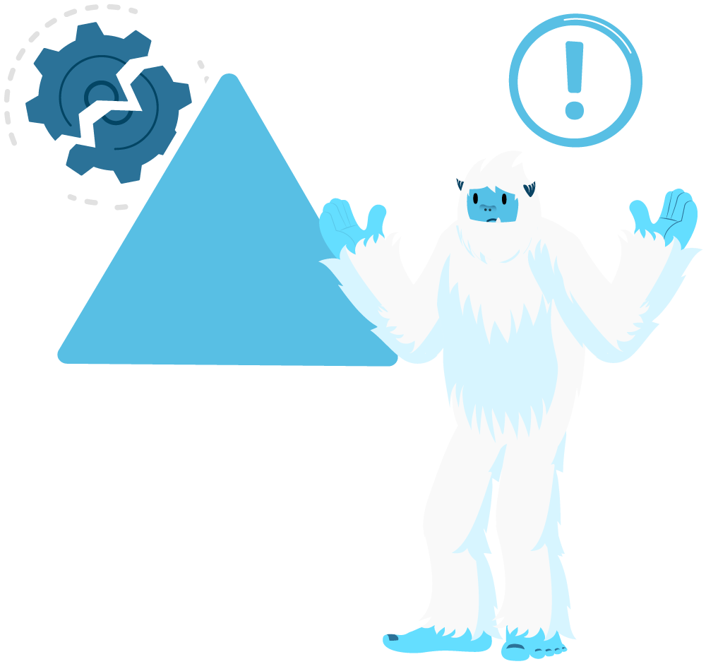 Illustration of Yeti looking confused with a sign that says 'Error'